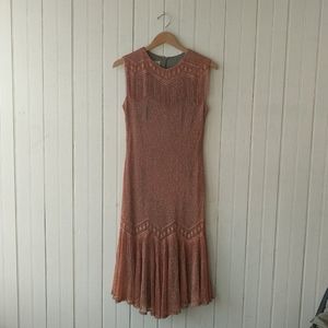 Vintage Damianou rust 1920s tassle swing dress XS